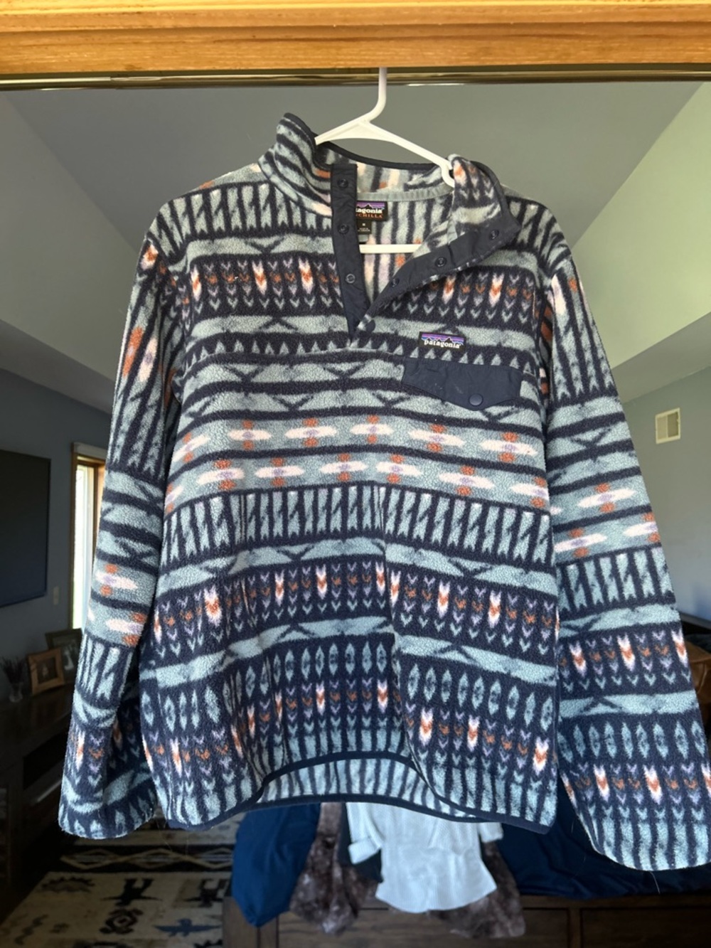 Patagonia Synchilla Fleece Pullover - Navy, Light Blue & Burnt orange/brown